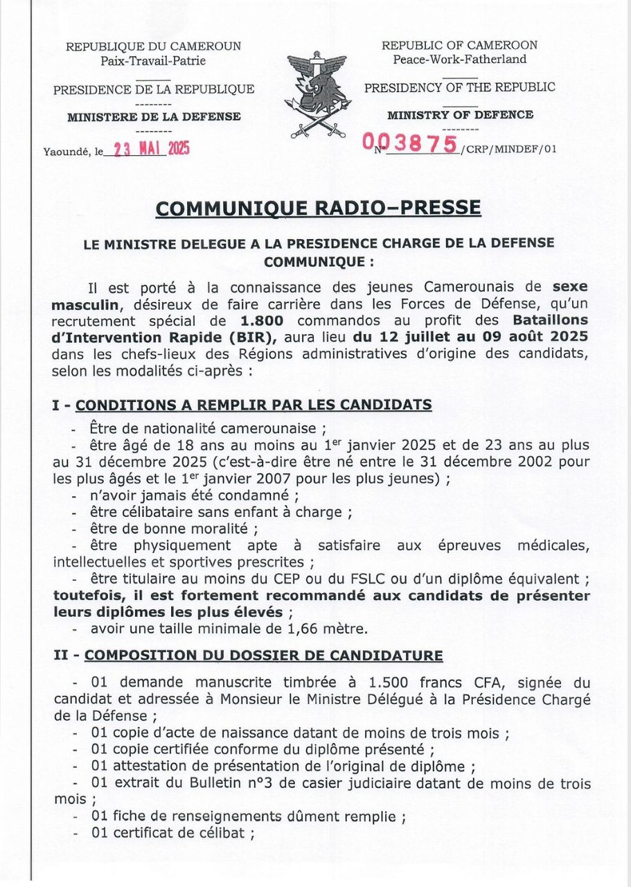Communiqué officiel